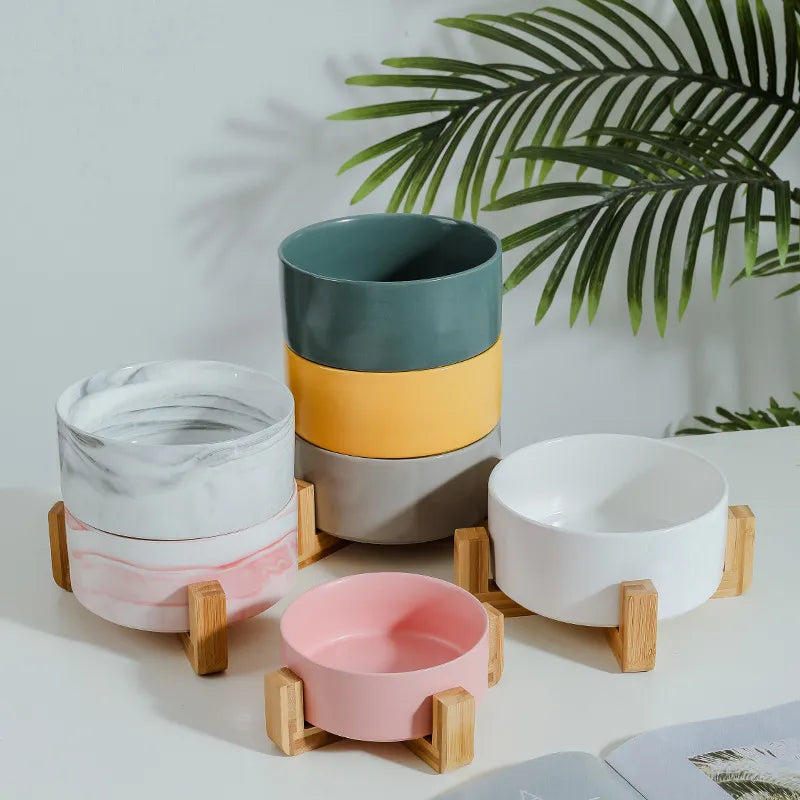 Ceramic Pet Bowls with Wooden frame