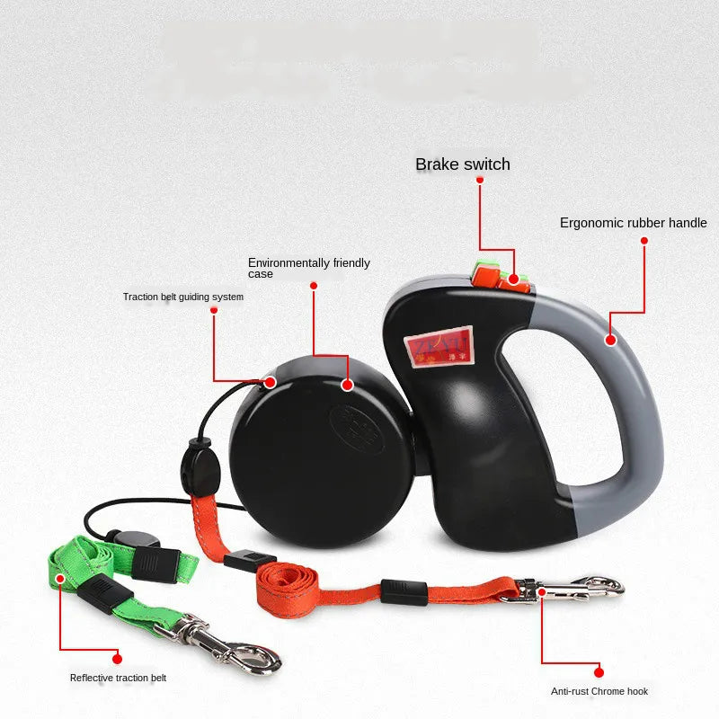 Automatic Retractable Double Dog Leads