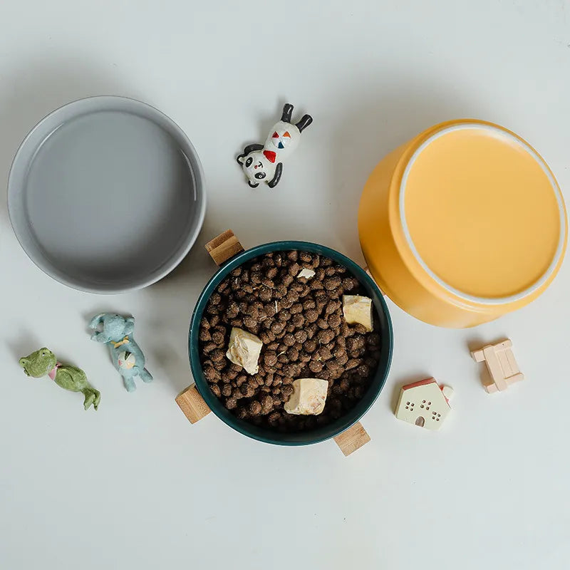 Ceramic Pet Bowls with Wooden frame