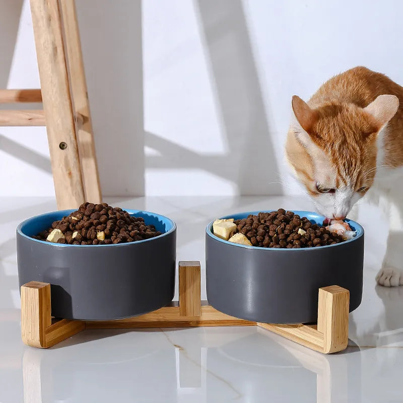 Ceramic Pet Bowls with Wooden frame