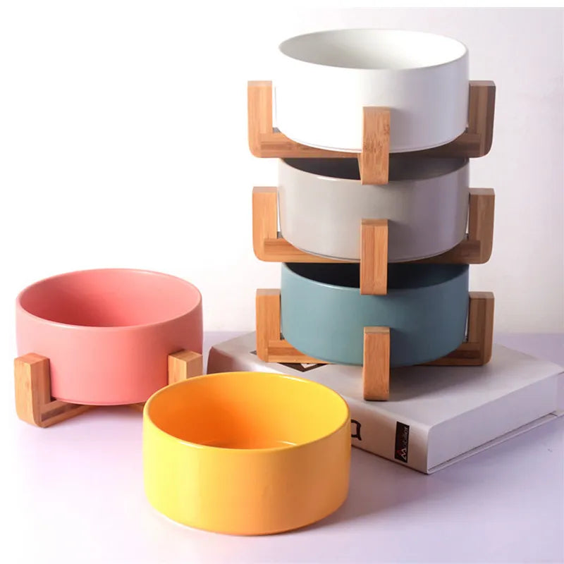 Ceramic Pet Bowls with Wooden frame