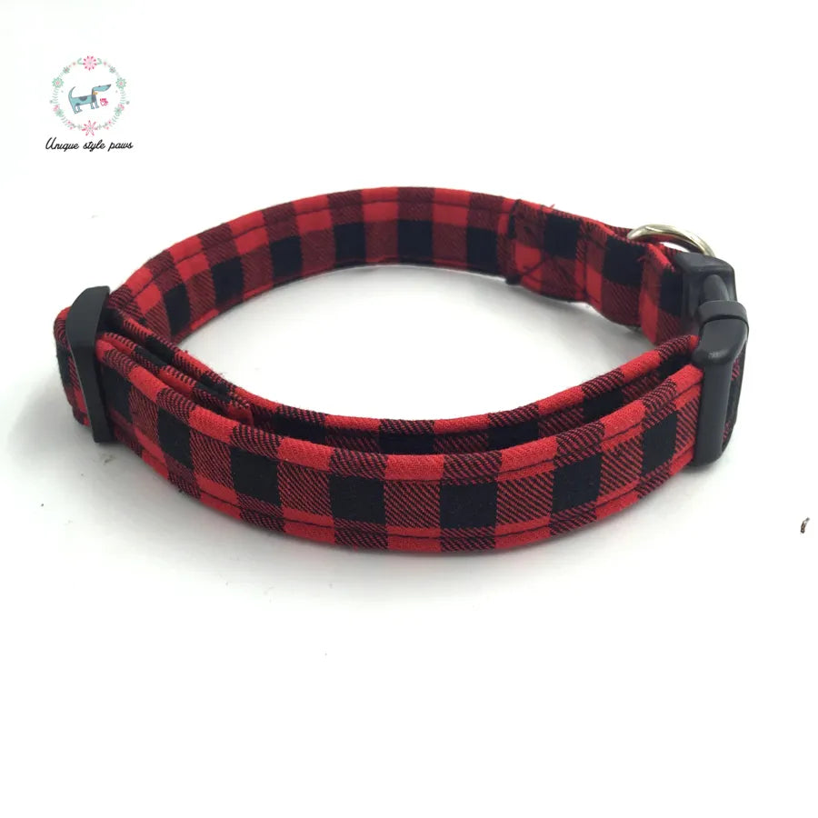 Dog or Cat Collar with Bow Tie - Red & Black Check - The Justin