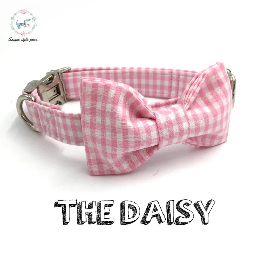 Dog or Cat Collar with Bow Tie - Pink Plaid - The Daisy