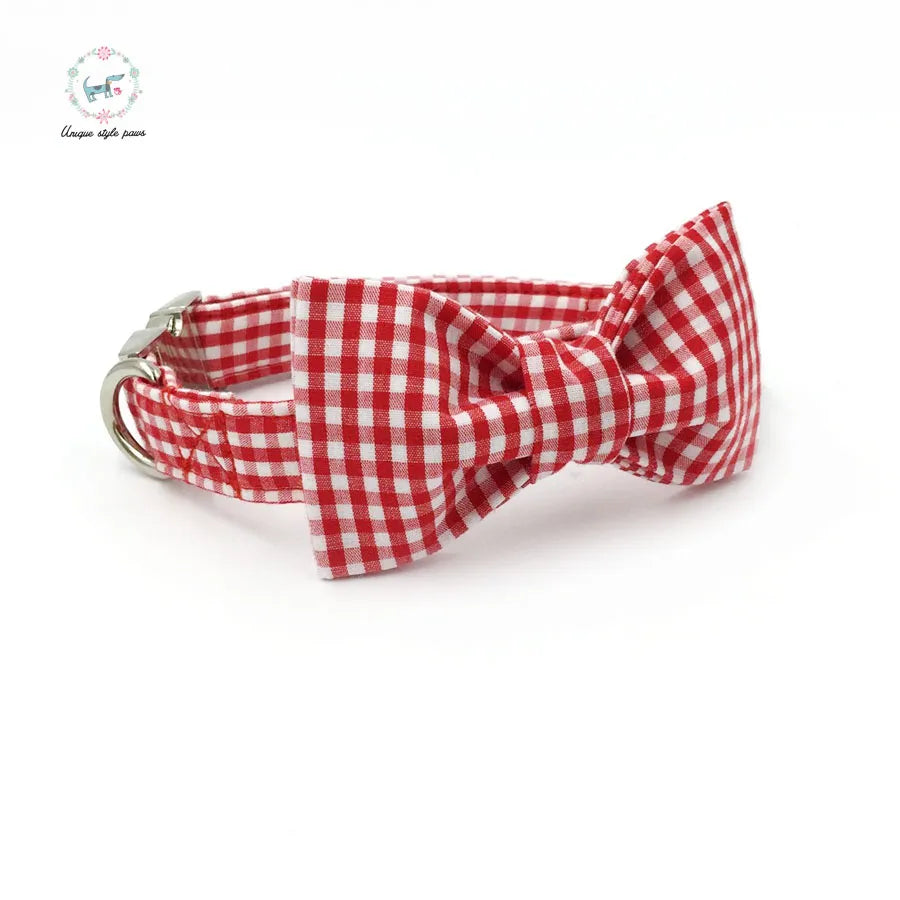 Dog Collar with Bow Tie & Lead - Red Plaid - The Alto Plus