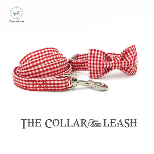 Dog Collar with Bow Tie & Lead - Red Plaid - The Alto Plus