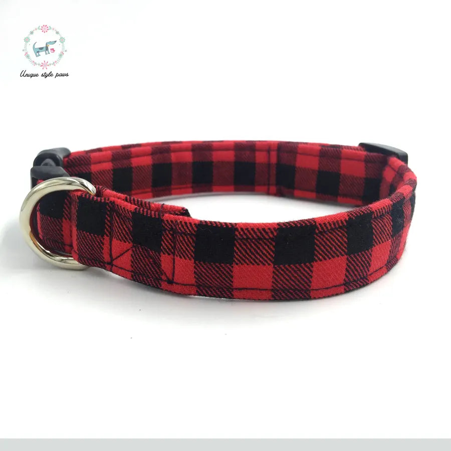 Dog or Cat Collar with Bow Tie - Red & Black Check - The Justin