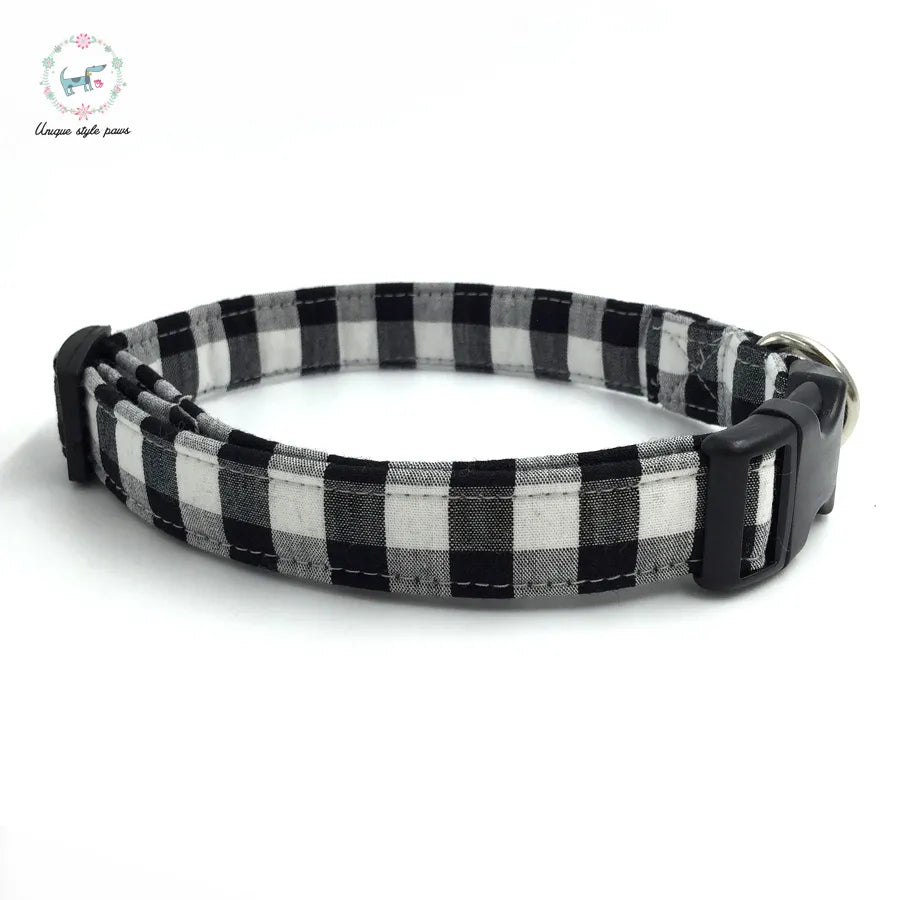 Dog or Cat Collar with Bow Tie - Black & White Check - The Martin