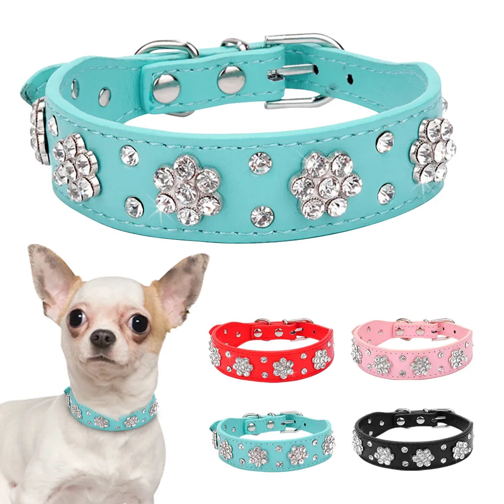 Diamante Leather Dog Collar - Small Dogs