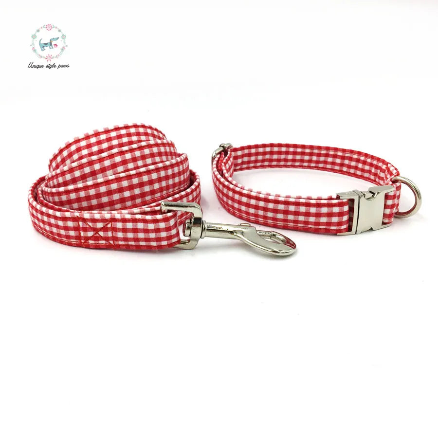 Dog Collar with Bow Tie & Lead - Red Plaid - The Alto Plus