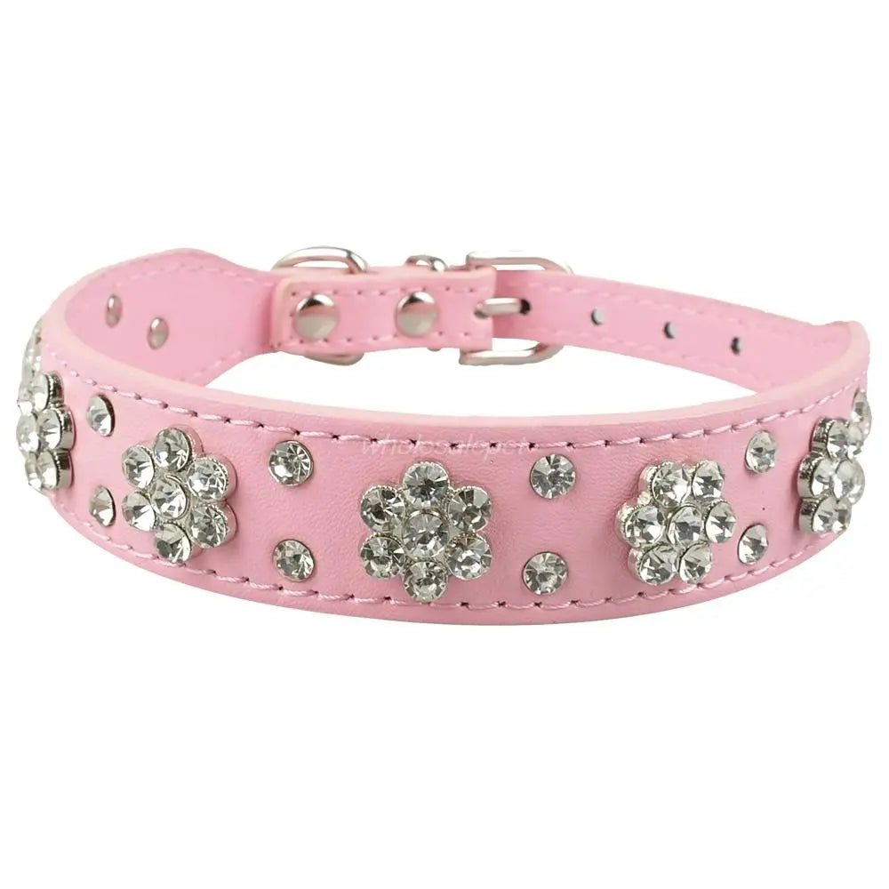 Diamante Leather Dog Collar - Small Dogs