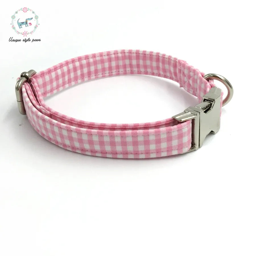 Dog or Cat Collar with Bow Tie - Pink Plaid - The Daisy