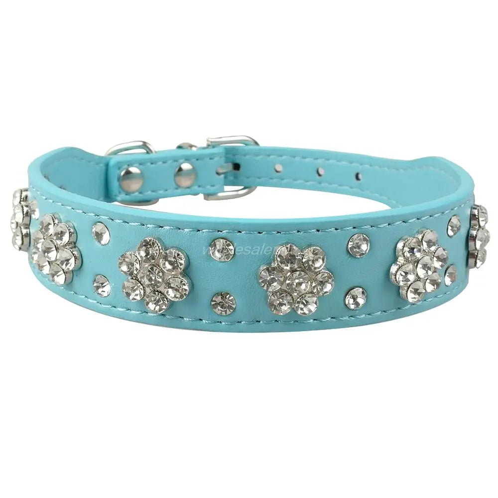 Diamante Leather Dog Collar - Small Dogs