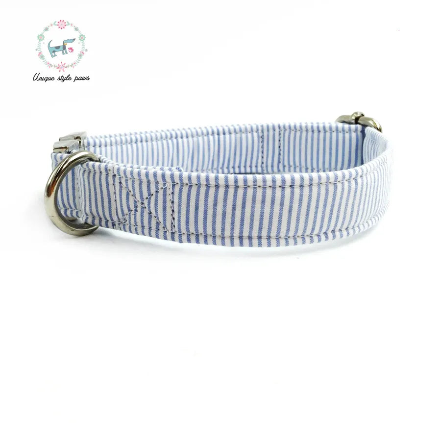 Dog Collar with Bow Tie - Blue Striped - The Austin