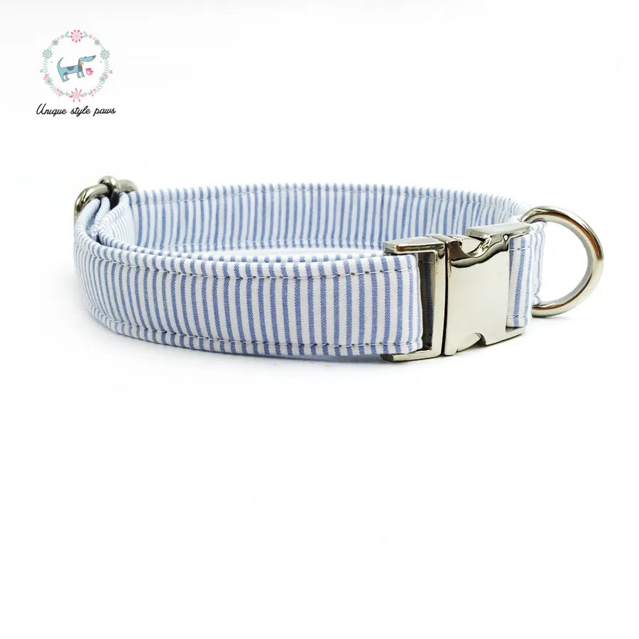 Dog Collar with Bow Tie - Blue Striped - The Austin