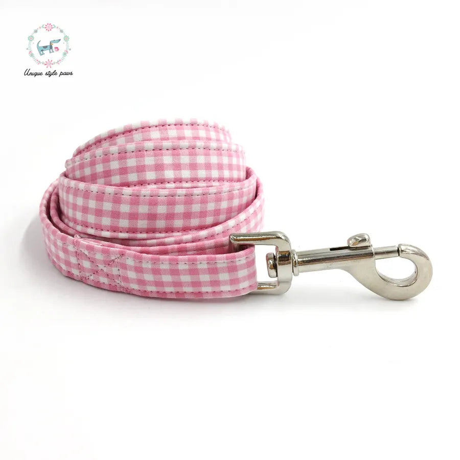 Dog Collar with Bow Tie & Lead - Pink Plaid - The Daisy Plus