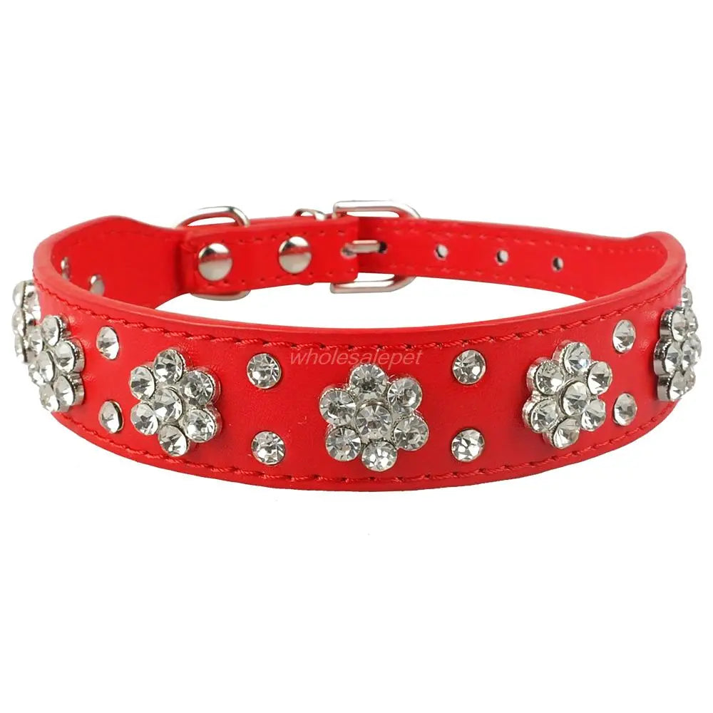 Diamante Leather Dog Collar - Small Dogs