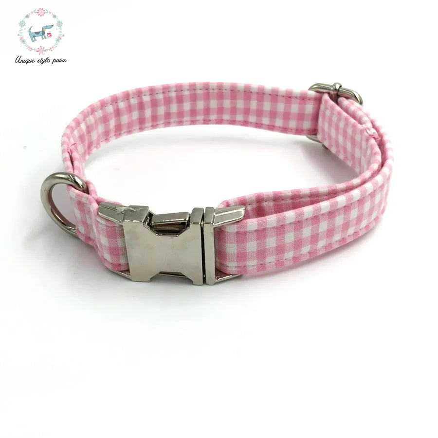 Dog or Cat Collar with Bow Tie - Pink Plaid - The Daisy