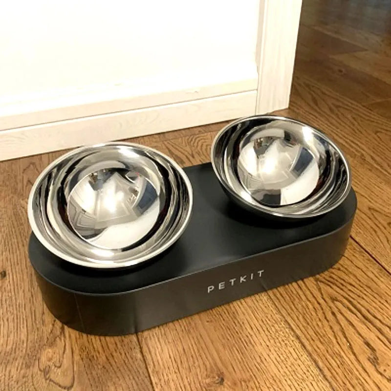 15 Degree Tilt-Adjustable Pet Bowl Double Feeder