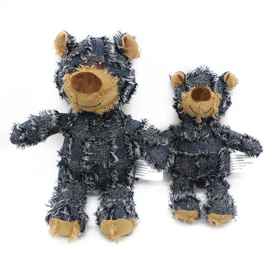 Pet Dog Patchwork Bear Plush Toy - Bite Resistant