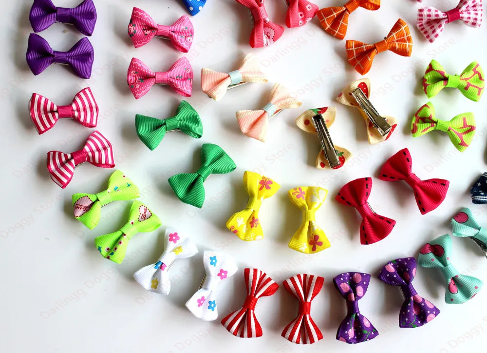 Pet Puppy Dog Hair Bows & Clips Mixed Patterns 50pcs