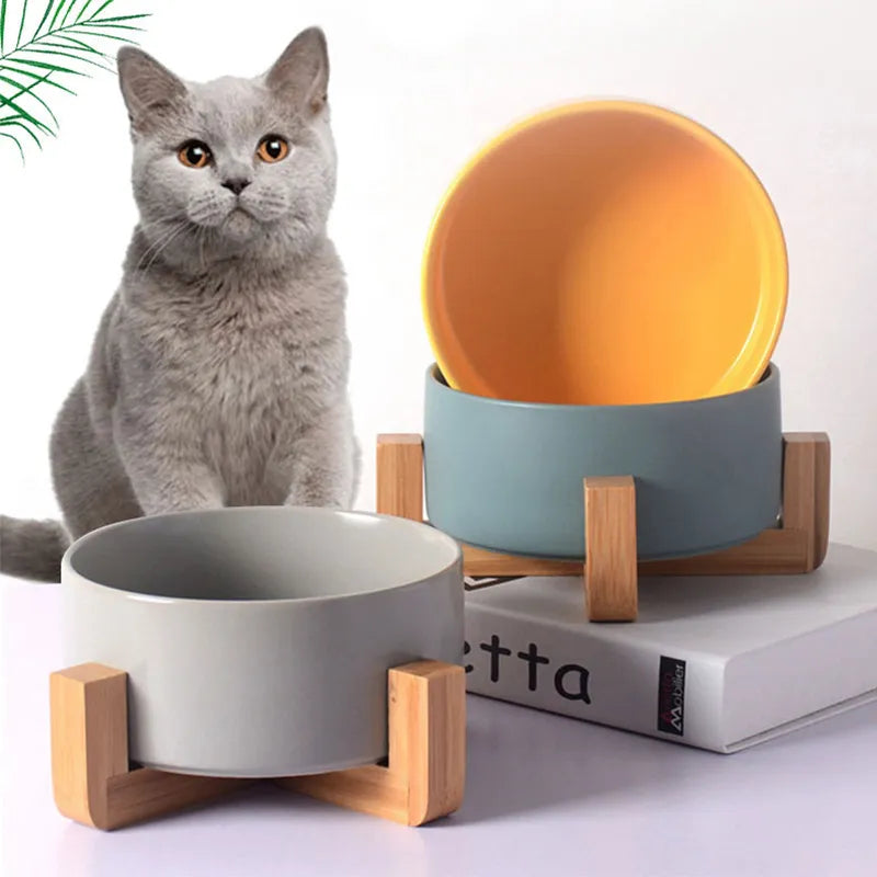 Ceramic Pet Bowls with Wooden frame