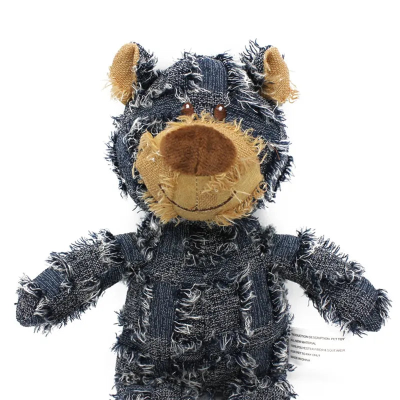 Pet Dog Patchwork Bear Plush Toy - Bite Resistant