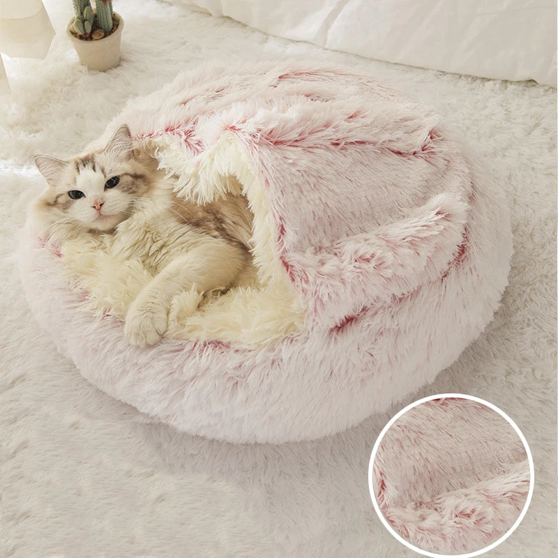 Plush Round Pet Bed with Canopy