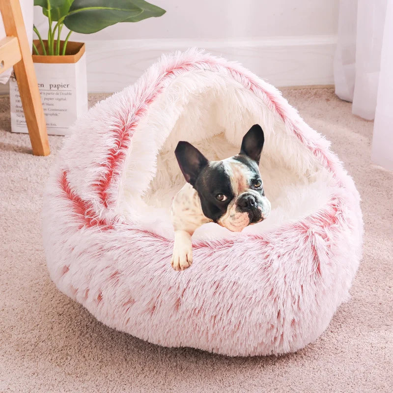 Plush Round Pet Bed with Canopy