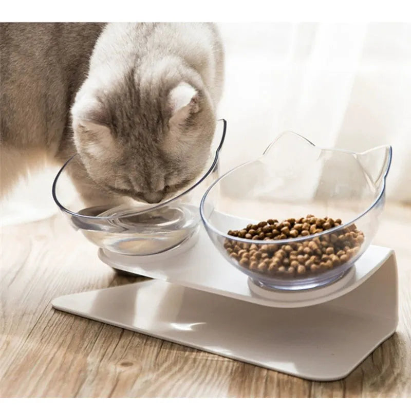 Tilted Double Cat Feeding & Water Bowls